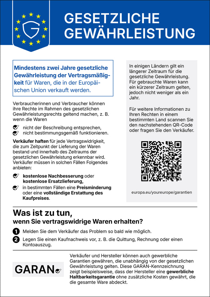 GARAN-Hinweis zu Ihren gesetzlichen Gewährleistungsrechten