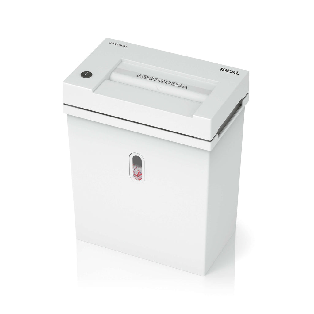 Seitenansicht des IDEAL Schreibtisch-Aktenvernichter Shredcat 8200