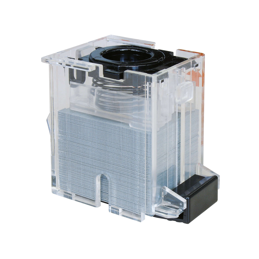 Transparentes Flachklammernmagazin als Zubehör für den IDEAL 8560 Elektrohefter. Das Magazin enthält 5.000 Klammern, die flach und ordentlich im Kunststoffgehäuse angeordnet sind.