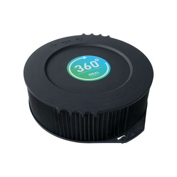 The accessory for the IDEAL AP60 PRO and AP80 PRO air purifiers is a horizontal high-performance 360° smart filter against a white background - a black, round box with pleats on the sides and "360° Filter IDEAL" printed on the front.