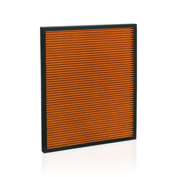 Antibakterielle PM2.5-Filterkassette für den Luftreiniger IDEAL AP100. Ein rechteckige, flache Kassette, der Filter ist kupferbraun mit Fältelungen.