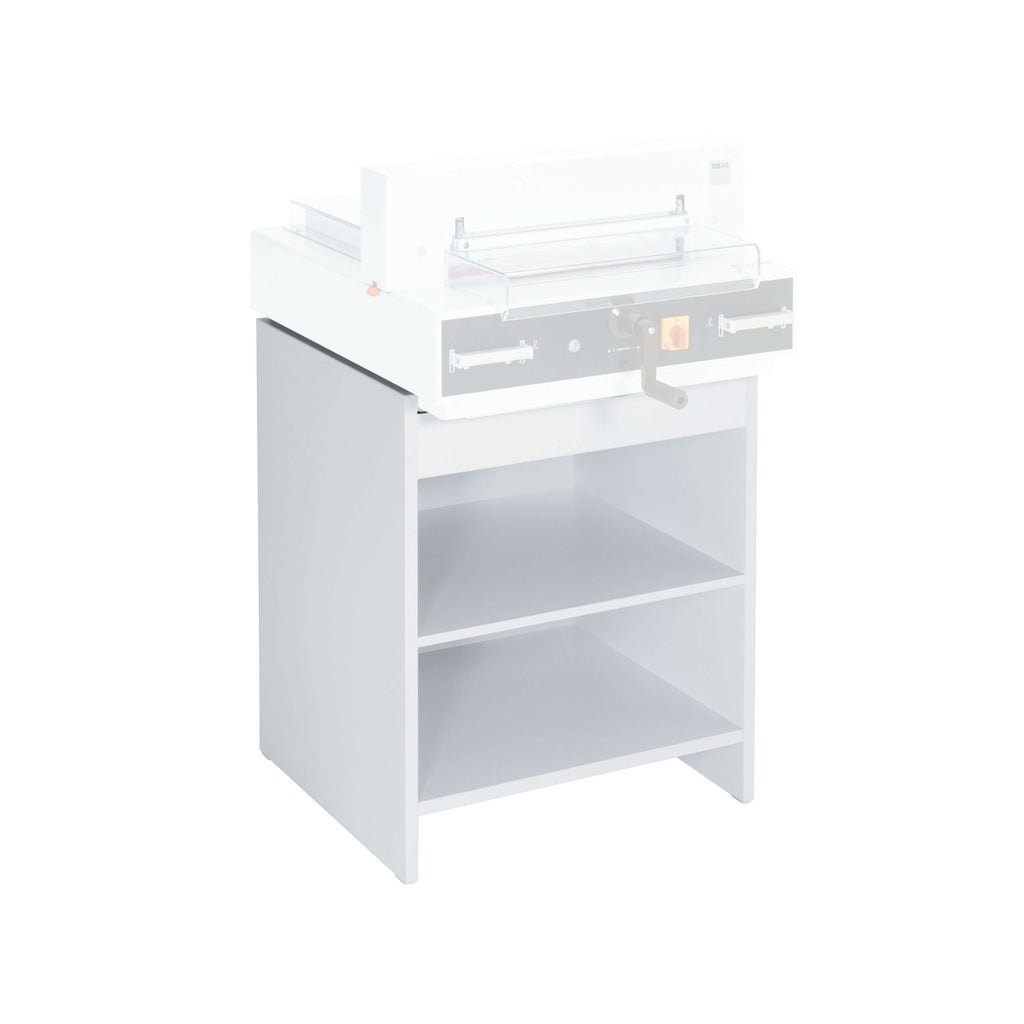 Unterschrank für die Tischmodelle der IDEAL Stapelschneider 4315 und 4350, als Zubehör für diese Schneidemaschinen. Schlicht vor weißem Hintergrund.