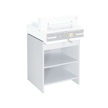 Unterschrank für die Tischmodelle der IDEAL Stapelschneider 4315 und 4350, als Zubehör für diese Schneidemaschinen. Schlicht vor weißem Hintergrund.
