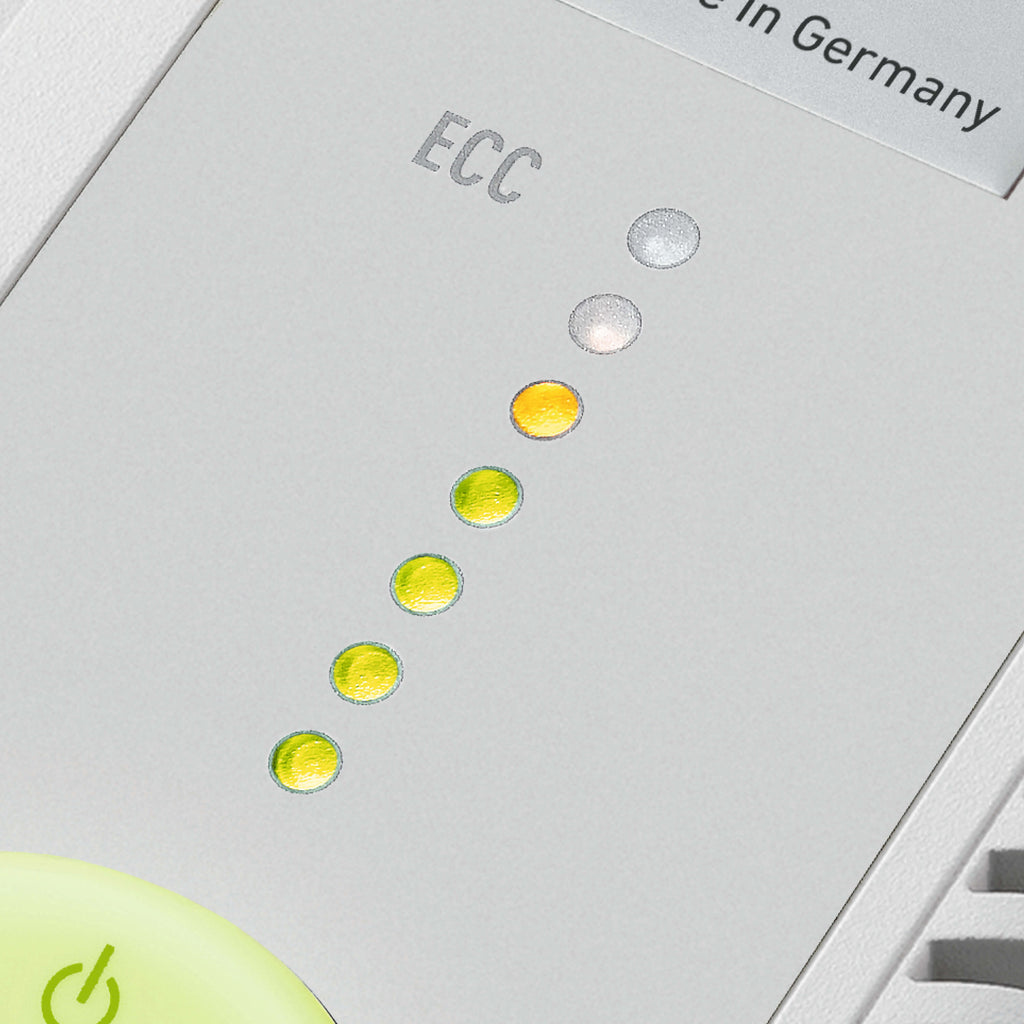 Seven LED lights on the IDEAL 2604 to 3104 document shredders show the utilization of the sheet capacity via a colour gradient from green to yellow. The ECC function helps to avoid paper jams.