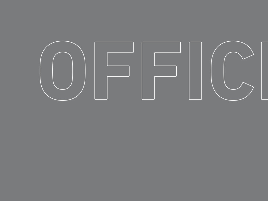 Ein Rechteck mit mittelgrauem Hintergrund und einem weißen Kontur-Schriftzug "OFFICE"